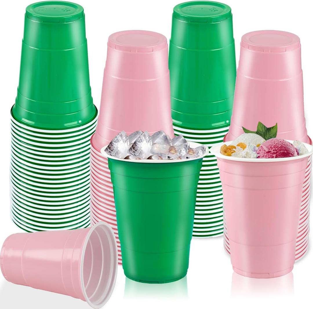 50 Pcs Witch Theme Party Decoration Plastic Cups, 16 Oz Pink and Green Plastic Disposable Drinking Cups for Witch Movie Birthday Baby Shower Wedding Party Supplies Favors