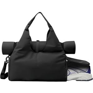 Gym Bag, Yoga Gym Bag for Women and Men, Carrying Workout Gear and Accessories, Shoe Compartment and Wet Dry Storage Pockets (Black)