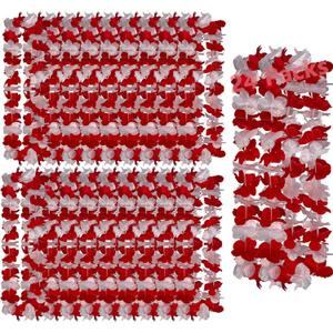 Leis for Luau Party, 24 Count Thick and Lush Flower, Graduations, Birthdays, Corporate Awards, Beach Weddings, Tropical Party Decorations Black Purple Blue Gold White (24pcs Red & White)
