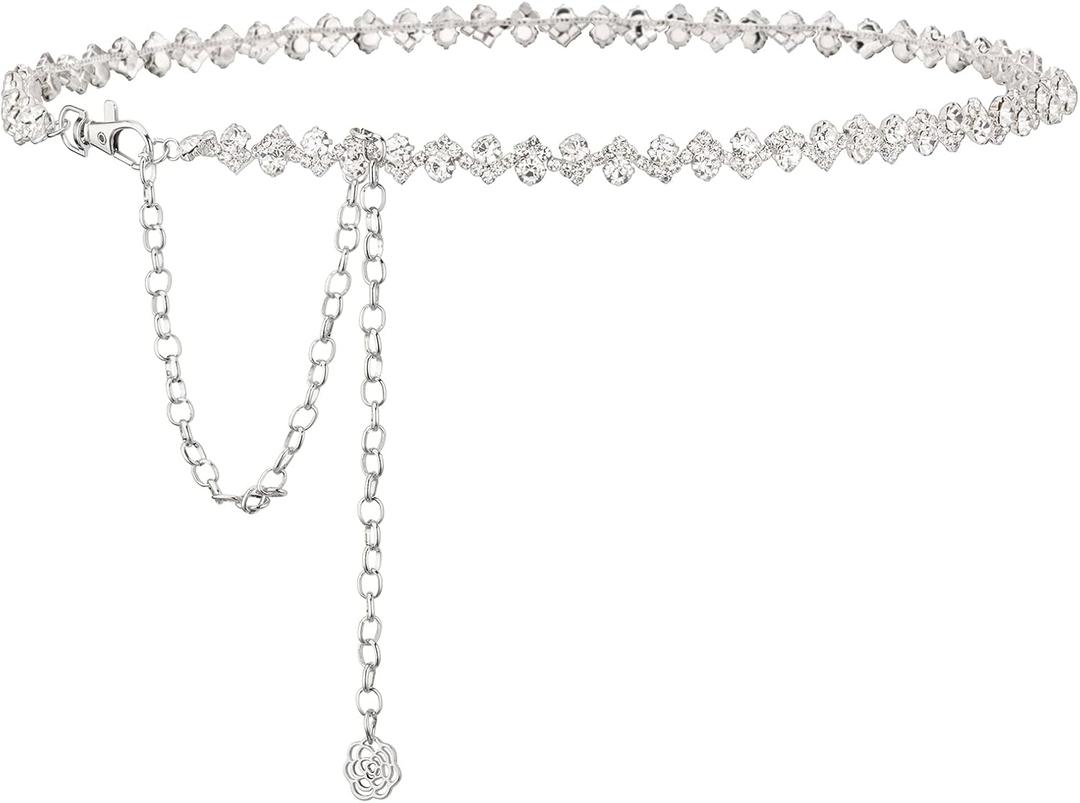 Rhinestone Belt Womens Formal Dress Belt Diamond Bling Wedding Bridal Belt (Fit Waist 30"-40", Sliver)