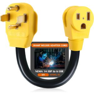 Kanayu 1ft 14-30P to 6-50R Welder Adapter Cord Dryer Adapter 4 Prong to 3 Prong Compatible with NEMA, EV Charger Power Cord, 30amp Male Plug to 50amp Female Receptacle, STW 10AWG*3C, ETL Listed
