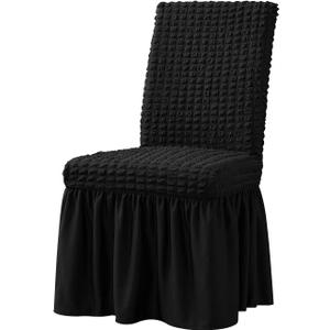 XMNTG Dining Room Chair Slipcovers 1-Piece Stretch Black Dining Chair Covers Non Slip Washable Furniture Protector with Skirt Country Style for Hotel Ceremony Party (Black)