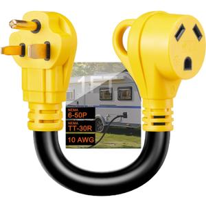 NEMA 6-50P Male to TT-30R AC Power Adapter Cord, STW 10AWG/3C, 3 Prong 50 Amp Welder Male Plug to 30 Amp RV Generator Female Connector Adapter, 125 Volt, ETL Listed