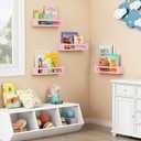 Forbena Pink Nursery Floating Shelves for Wall, Small Kids Wall Bookshelf for Baby Toddler Girls Room, Wood Nursery Hanging Book Shelves for Children's Bedroom Toys Storage Organizer (Set of 4, Pink)