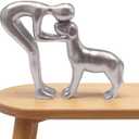 Dog Memorial Gifts for Loss of Dogs, Human and Dog Hugging Sculpture Decor - Handcrafted Loved Pet Memorial Statue Gifts for Home, Room, Bathroom, Office, Silver Dogs Memorial Statue for Dog Lover