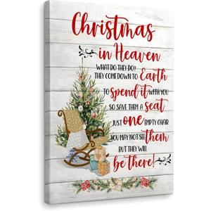 WODMIS Christmas Wall Decor - Framed Canvas Art, Flower Tree & Signs, Perfect for Kitchen, Room & Heaven Themed Decorations, 16x24