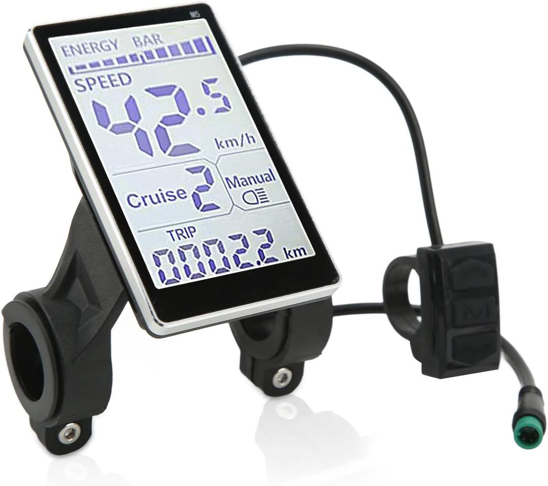Electric Bicycle LCD Display, 24V 36V 48V 60V Universal E Scooter M5 E Bike Display Meter Control Panel Waterproof 5 Pin Electric Scooter Panel Screen for 31.8 22.2mm Electric Bikes