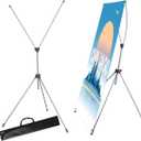4 Pack X Frame Banner Stand Fits Banner Adjustable Size Width 23" to 32" and Height 63" to 78" with Portable Travel Bag, Customize Stand for Tradeshow, Market, Store, Display, Event, Birthday & Party,Silver