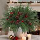 Bassion 12 Pcs Real Touch Christmas Norfolk Pine Stems Branches, 18" Realistic Norfolk Pines Picks with Faux Pinecones and Artificial Berries Greenery for Vases Xmas DIY Crafts Holiday Home Decor