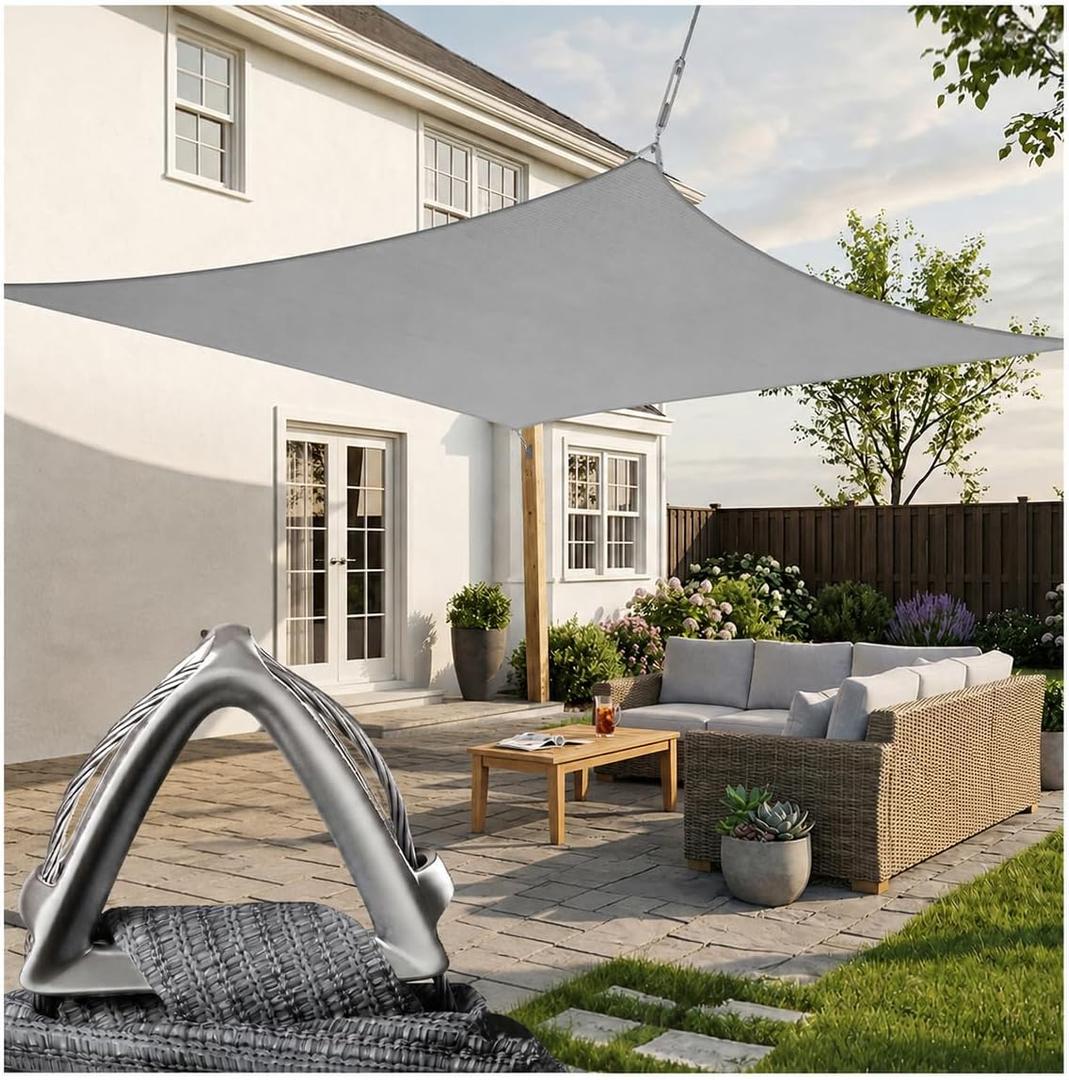 ShadeMart Heavy Duty 20' x 20' Grey Square Sun Shade Sail, Commercial Grade UPF50 Canopy, Reinforced Corners & Edges, 260 GSM Fabric Heavy Duty 