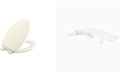 KOHLER 20110-96 Brevia Elongated Toilet Seat with Grip-Tight Bumpers, Quiet-Close Seat, Quick-Attach Hardware, Biscuit & Purewash Toilet Seat Attachment for Bidet functionality, 22860-0, White