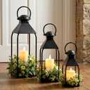 Decorative Metal Lanterns Indoor Outdoor, Set of 3 Outdoor Candle Holder