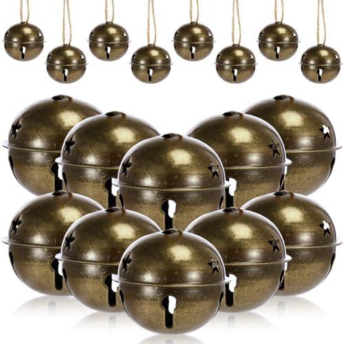 Zubebe Christmas Bells Jingle Bells Large 2.5 Inch Star Cutout Ornament for Crafts Christmas Tree Decor Gift Wrapping(Bronze,12 Pcs)