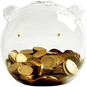 WAYUTO Clear Bear Piggy Bank Coin Ball Box Simple Saving Money Cash Bills Glass Jar Adults Kids Adorable Decorative Birthday Festival Financial Management Gifts Unique Collection Display Container (Medium, Openable)