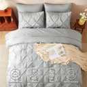CozyLux Queen Comforter Set Light Grey, 7 Pieces Pintuck Bed in A Bag, Premium Gray Comforter Queen Size, Pinch Pleat Bedding Sets with Comforter, Sheets, Pillowcases & Shams
