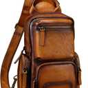 IVTG Genuine Leather Sling Bag Crossbody Casual Hiking Daypack Vintage Handmade Chest Bag Shoulder Backpack Motorcycle Pack (Brown)