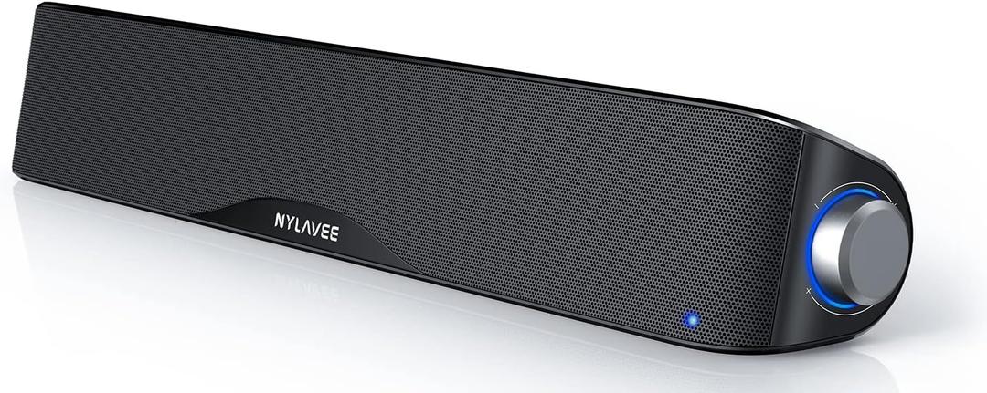 Nylavee Computer Speakers, Hi-Fi Stereo Computer Sound Bar with Bluetooth & 3.5mm Aux, USB/USB-C Powered for Desktop PC, Laptop & Monitor, Built-in Mic and Headphone Jack