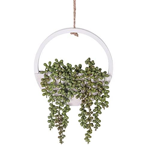 Floweroyal Artificial Succulents Hanging Plants 12.2'' Fake String of Pearls in Pot with 8.3'' Lanyard for Indoor Outdoor Wall Decor.