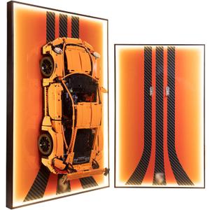 Display Wallboard for Lego Technic 42056 Porsche 911 GT3 RS Race Car, Display Wall Mount with Led Lights, Home Decor Adult Collectibles Wall Mount, Gift for Car Model Collectors(No Model Included), 14 x 1.5 x 4.5 inches