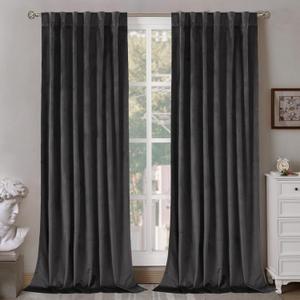 BGment Grey Velvet Curtains 102 Inches Long for Living Room, Thermal Insulated Room Darkening Curtains Drapes Window Treatment with Back Tab and Rod Pocket, Set of 2 Panels, 52 x 102 Inch (52"W x 102"L (Pack of 2))