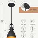 Black Pendant Light, 6.5" Hanging Light Fixtures, Pendant Lighting for Kitchen Island Bar Restaurant Entryway, AD-2151-1P