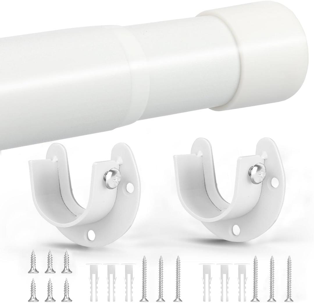 SUTINE Closet Rod, 17 to 68Inch Closet Rods for Hanging Clothes, Heavy Duty Adjustable Closet Hanging Rod Bar White Closet Poles for Wardrobes, Closet, Bathroom, Windows, 1.3Inch Diameter