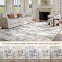 7x9 Area Rugs for Living Room: Washable Large Neutral Abstract Rug Soft Non Slip Stain Resistant Low Pile Indoor Carpet for Bedroom Dining Room Nursery Office Playroom - Grey White Brown