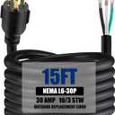 Kanayu 15 ft 10 Awg 3 Prong Replacement Power Cord Compatible with Nema L6-30p, 30 Amp 250v Welder Extension Cord with Open End for Welder Garage Heater Air Compressor, Etl Listed
