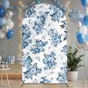Arch Backdrop for Baby Shower Mexican Talavera Wedding Party Stretchy Arch Stand Cover Double Side Banner Baptisms Birthday Decoration Props Only Cover(Blue Floral,3.3x6ft)