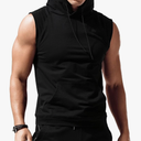 Babioboa Men's Workout Hooded Tank Tops Bodybuilding Muscle Cut Off T-Shirt Sleeveless Gym Hoodies Black, Large