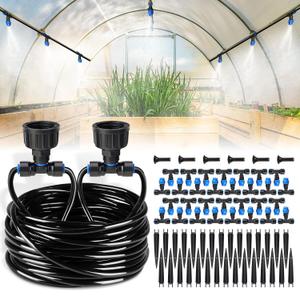 HIRALIY 118FT Greenhouse Misting Drip Irrigation Kit, Quick Connector Design, Irrigation System with 1/4" Tubing and Adjustable Nozzles for Hanging Plants, Garden Watering System for Raised Bed