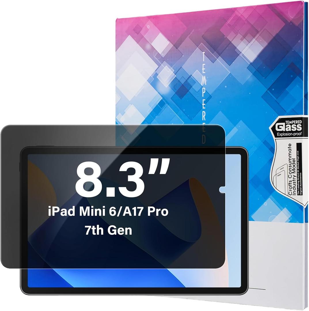 Miieadoo 360 Privacy Screen Protector for iPad Mini 7th 2024 (A17 Pro),iPad Mini 6th Gen (8.3, 2021),Anti-Spy Tempered Glass Screen Film Guard for iPad Mini 7 6 8.3 Inch,Anti-Glare & Anti-Finger
