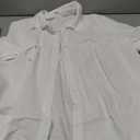 Zeagoo Women Linen Button Down Shirt Rolled Cuffed Short Sleeve Blouse Ladies Summer Casual V Neck Beach Cotton Tops (White, XL)