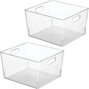 mDesign Large Plastic Storage Organizer Container Bin, Household Organization for Cabinet, Counter, Drawer, Cubby, Cupboard, Holds Clothing, Linens, Toys, Essentials, 2 Pack, Clear