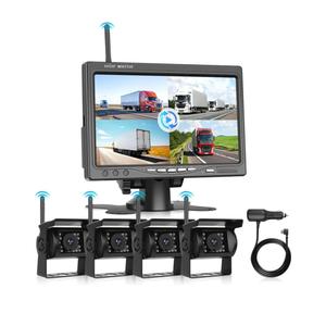 4 Channel Backup Camera for Car Truck Digital Wireless Rear View Monitor with Blind Spot Warning Reverse Cameras Waterproof Night Vision, Recording, Driauto 7 Inch Quad Split Screen Camera System