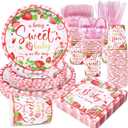 350 Strawberry Baby Shower Decorations for 50 Guests A Berry Sweet Baby is On The Way Party Supplies for Girls Disposable Dinnerware Set Paper Plates Napkins Cups