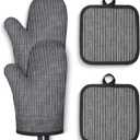 Oven Mitts and Pot Holders, Silicone Oven Gloves, 500 F Heat Resistant Oven Mitts Sets, Non-Slip Silicone Textured Grip, Darkgray