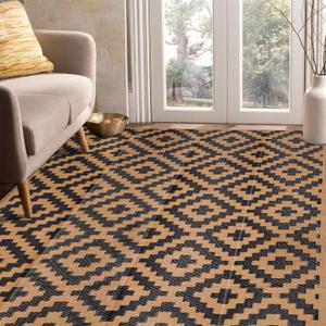 SAND MINE Reversible Mats, Plastic Straw Rug, Modern Area Rug, Large Floor Mat and Rug for Outdoors, RV, Patio, Backyard, Deck, Picnic, Beach, Trailer, Camping, Black & Brown, 5' x 8'