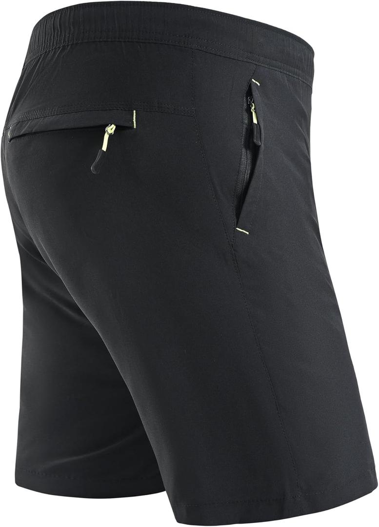 Rapoo Men's Athletic Shorts 7 Inch Inseam Water Resistant Lightweight Quick Dry Workout Shorts with Zipper Pockets (2X-Large, Black)