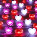 [Timer] 2 Pack Valentines Day Decor 20FT 60 LED Heart Twinkle Fairy Lights Battery Operated, 8 Modes Romantic Red Pink White Heart String Lights Valentines Decorations for Home Party Bedroom Wedding
