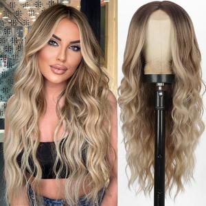 XIXIBI Ombre Blonde Wigs for Women, Long Blonde Wavy Wig, 26 Inch Middle Part Natural Looking Synthetic Heat Resistant Wig for Daily Party Cosplay Use