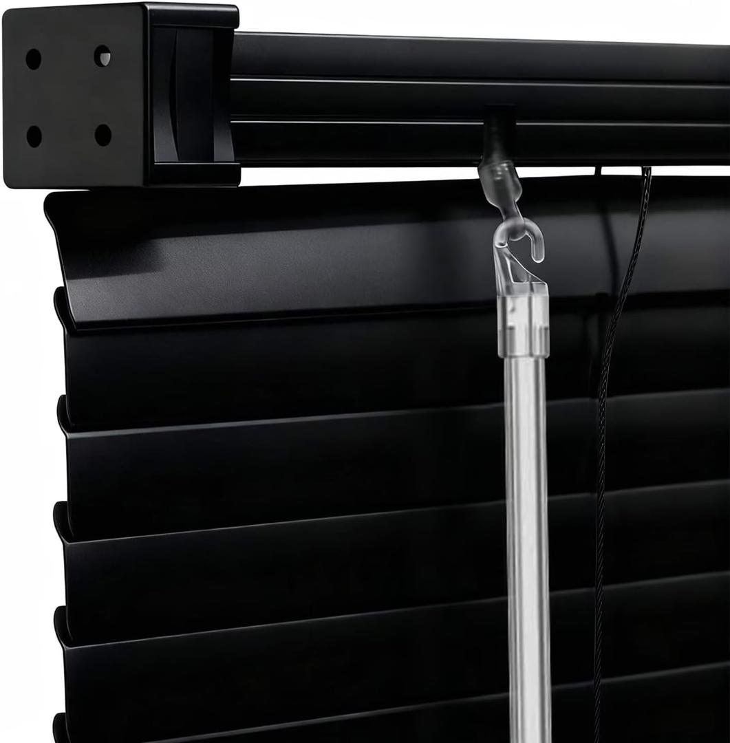 100% Privacy 1" Vinyl Cordless Mini Blinds for Indoor Windows,L-Shaped Blades Horizontal Room Darkening & Light Filtering shutters for Home 19.5" WX48 H Black