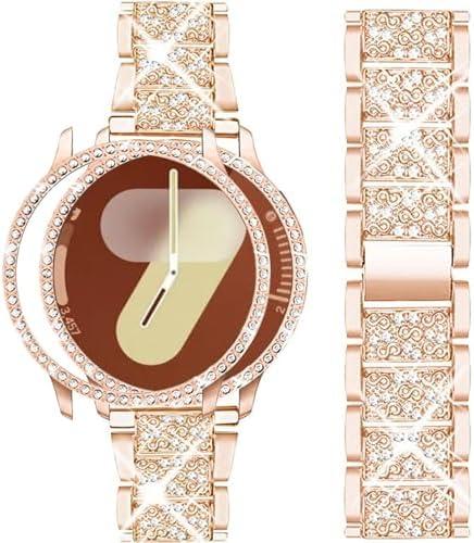 Mosonio Compatible with Samsung Galaxy Watch 8/7/6 Bands 40mm/44mm, 20mm Bling Metal Bands with Bling Protective Cover Case for Women, Shiny Watch Replacement Strap for Daily Wear Size: Galaxy Watch 7 40mm