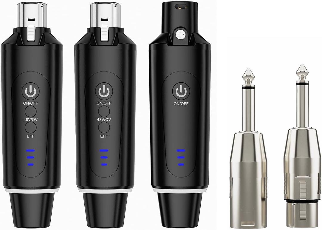 Wireless XLR Microphone System (2 Transmitter & 1 Receiver) 2.4Ghz, XLR Mic Adapter for Dynamic Microphone, Audio Mixer, Electric Guitar Bass, 48V Phantom Power for Condenser Mic, 160ft Range