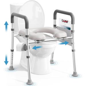 Toilet Seat Riser for Seniors, FSA HSA Eligible Raised Toilet Seat with Handles, Adjustable Height & Width, 400lb Handicap Elevated Toilet Seat, Fit Any Toilet (Grey)