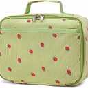 Bluboon Kids Girls Lunch Bag Insulated Lunch Box for school Corduroy Lunch Cooler Organizer School Kids Lunch Tote (Corduroy-Strawberries-Green)