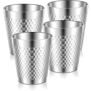 4 Pack Stainless Steel Insulated Cup, 10 oz Stackable Stainless Steel Cups Set, Reusable Metal Cup Premium Drinking Glasses, Double Wall Vacuum Insulated Drinking Cups Glasses for Camping Home Outdoor