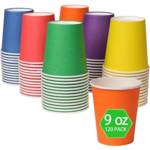 120-Pack 9 oz Rainbow paper cups, Disposable Colorful Paper Cups, Suitable For Mini Paper Party Cups, Birthday Cups, Coffee, Holiday Parties, Diy, Office Drinking Cups (Multi-Color)