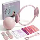 Pilates Ring Kit for Home Workout to Tone, Sculpt and Strengthen(Pink)