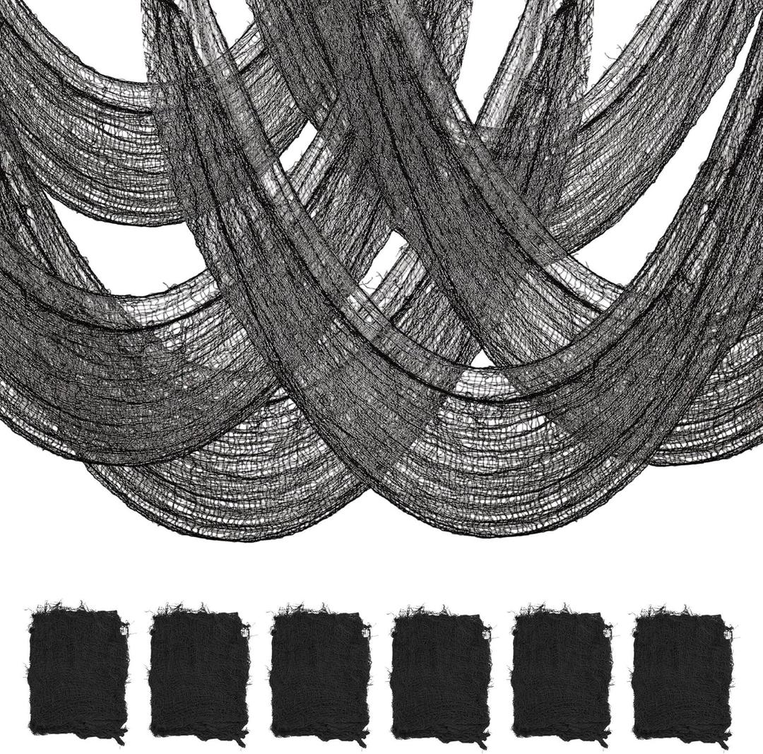 6 Pack Black Halloween Creepy Cloth 30x72 Inch - Halloween Gauze Fabric Cheesecloth for Haunted House, Indoor Outdoor Yard Decor, Party Supplies